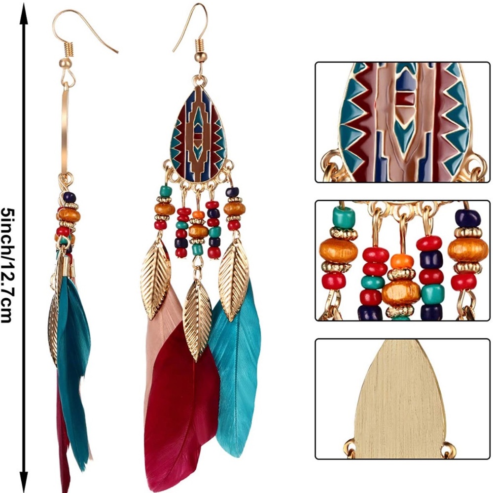Statement Boho Feather Beautiful Earrings - Picture 5 of 7